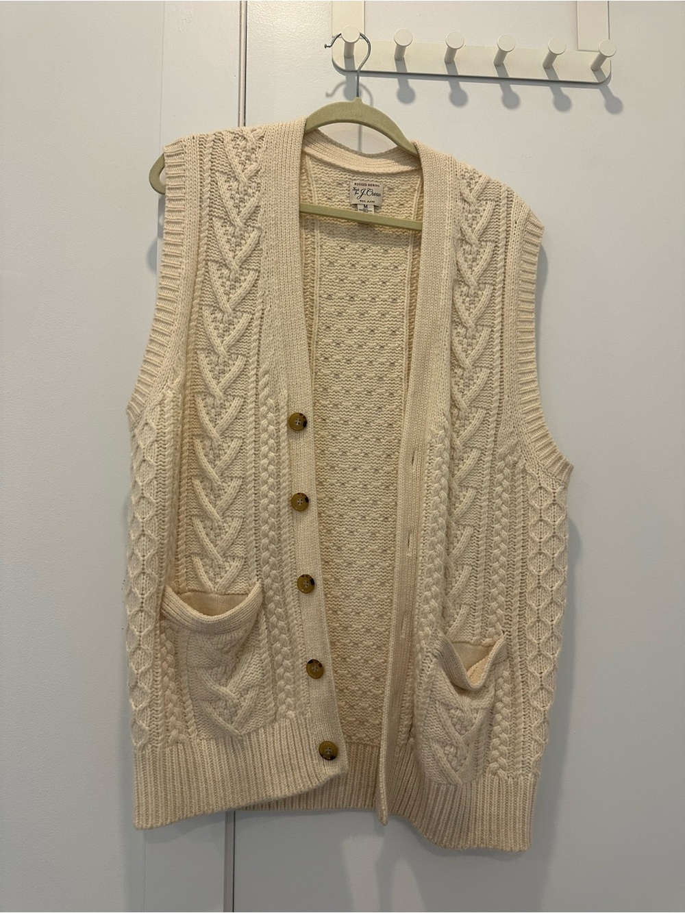 J. Crew Cream Cable Knit Button-Front Vest